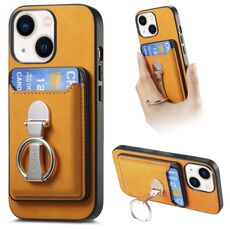 Per iPhone 14 Retro Folding Ring Holder Card Bag MagSafe Custodia per telefono (giallo)