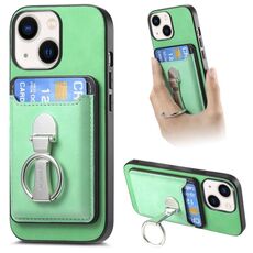 Per iPhone 14 Retro Folding Ring Holder Card Bag MagSafe Custodia per telefono (verde)