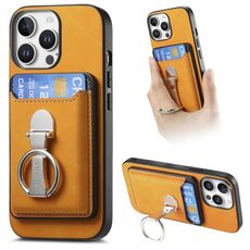 Per iPhone 14 Pro Max Retro Folding Ring Holder Card Bag MagSafe Custodia per telefono (giallo)