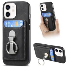 Per iPhone 11 Retro Folding Ring Holder Card Bag MagSafe Custodia per telefono (nero)