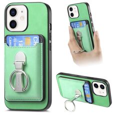 Per iPhone 11 Retro Folding Ring Holder Card Bag MagSafe Custodia per telefono (verde)