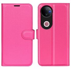 Per vivo V50 Global Litchi Texture Custodia in pelle con supporto orizzontale a flip (rosso rosa)