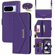 Per Google Pixel 8 Pro Custodia per telefono in pelle con cordino a tracolla con texture incrociata (viola)