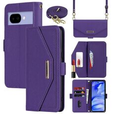 Per Google Pixel 9a Custodia per telefono in pelle con cordino a tracolla con texture incrociata (viola)