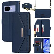 Per Google Pixel 9a Custodia per telefono in pelle con cordino a tracolla con texture incrociata (blu)