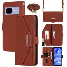 Per Google Pixel 9a Custodia per telefono in pelle con cordino a tracolla e texture incrociata (marrone)