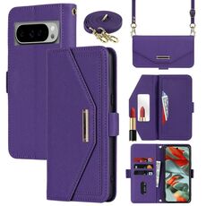 Per Google Pixel 9 / 9 Pro Custodia per telefono in pelle con cordino a tracolla con texture incrociata (viola)