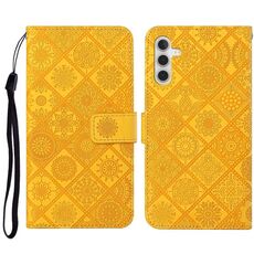 Per Samsung Galaxy S23 FE 5G Custodia per telefono in pelle con motivo goffrato stile etnico (giallo)