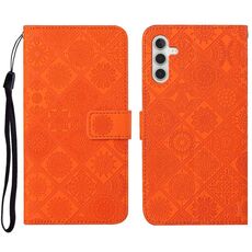 Per Samsung Galaxy S23 FE 5G Custodia per telefono in pelle con motivo goffrato stile etnico (arancione)