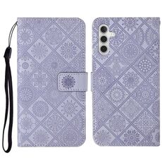 Per Samsung Galaxy S23 FE 5G Custodia in pelle con motivo in rilievo stile etnico (viola)