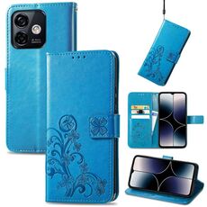 Custodia per telefono in pelle con fibbia in rilievo con chiusura a quattro foglie per Ulefone Note 16 Pro (blu)