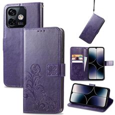 Custodia per cellulare in pelle con fibbia in rilievo con chiusura a quattro foglie per Ulefone Note 16 Pro (viola)