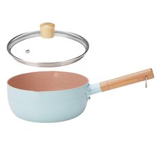 18 cm con coperchio bollire spaghetti istantanei padella antiaderente integratore alimentare per bambini padella maifan pietra piccola pentola per il latte (blu)