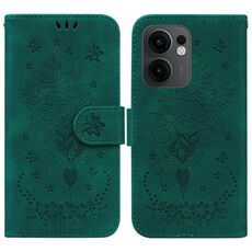 Per OPPO Reno13 F 4G / 5G Custodia in pelle goffrata con motivo a farfalla rosa (verde)