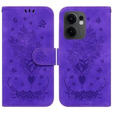 Per OPPO Reno13 F 4G / 5G Custodia per telefono in pelle goffrata con motivo a farfalla rosa (viola)