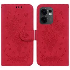 Per OPPO Reno13 F 4G / 5G Custodia in pelle goffrata con motivo a farfalla rosa (rosso)