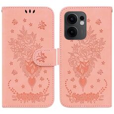 Per OPPO Reno13 F 4G / 5G Custodia per telefono in pelle goffrata con motivo a farfalla rosa (rosa)
