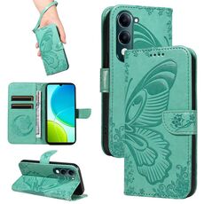 Custodia in pelle goffrata con motivo a farfalla a coda di rondine per vivo Y29S 5G / Y04 (verde)
