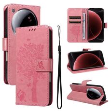 Per Xiaomi 15 Ultra 5G Custodia per telefono in pelle con motivo in rilievo albero e gatto (rosa)