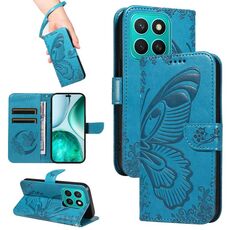 Custodia per telefono in pelle goffrata a forma di farfalla a coda di rondine per Honor X8C 4G Global (blu)