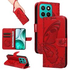 Custodia per telefono in pelle goffrata a forma di farfalla a coda di rondine per Honor X8C 4G Global (rossa)
