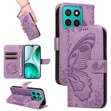 Custodia per telefono in pelle goffrata a forma di farfalla a coda di rondine per Honor X8C 4G Global (viola)