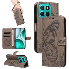 Custodia per telefono in pelle goffrata a forma di farfalla a coda di rondine per Honor X8C 4G Global (grigio)