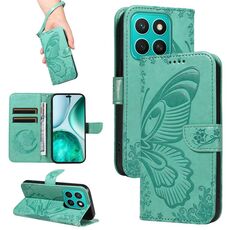 Custodia per telefono in pelle goffrata a forma di farfalla a coda di rondine per Honor X8C 4G Global (verde)