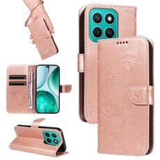 Custodia per telefono in pelle goffrata a forma di farfalla a coda di rondine per Honor X8C 4G Global (oro rosa)