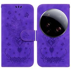 Per Xiaomi 15 Ultra Butterfly Rose Custodia in pelle goffrata (viola)