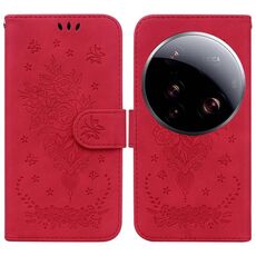 Per Xiaomi 15 Ultra Butterfly Rose Custodia in pelle goffrata (rosso)