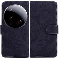 Per Xiaomi 15 Ultra Custodia in pelle con motivo a rilievo Tiger Flip (nero)