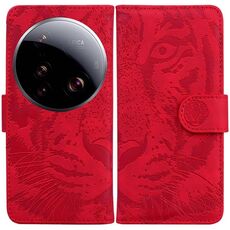 Per Xiaomi 15 Ultra Custodia in pelle con motivo a rilievo Tiger Flip (rosso)
