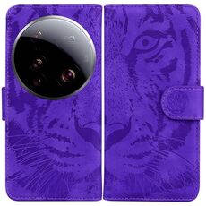 Per Xiaomi 15 Ultra Custodia in pelle con motivo a rilievo Tiger Flip (viola)