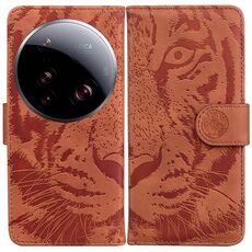 Per Xiaomi 15 Ultra Custodia in pelle con motivo a rilievo Tiger Flip (marrone)