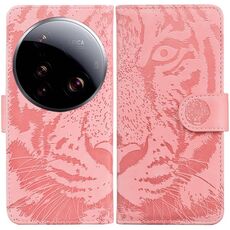 Per Xiaomi 15 Ultra Custodia in pelle con motivo a rilievo Tiger Flip (rosa)