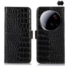 Custodia per telefono in pelle di vacchetta con strato superiore in coccodrillo ultra per Xiaomi 15 (nera)