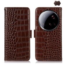 Custodia per telefono in pelle di vacchetta con strato superiore in coccodrillo ultra per Xiaomi 15 (marrone)