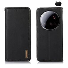 Custodia per telefono in pelle di vacchetta con strato superiore in nappa KHAZNEH per Xiaomi 15 Ultra (nera)