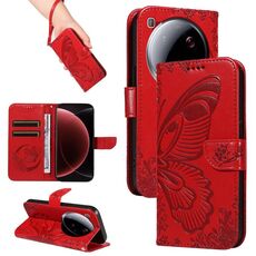 Per Xiaomi 15 Ultra 5G Custodia per telefono in pelle goffrata con farfalla a coda di rondine globale (rosso)