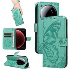 Per Xiaomi 15 Ultra 5G Custodia per telefono in pelle goffrata con farfalla a coda di rondine globale (verde)