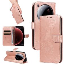 Per Xiaomi 15 Ultra 5G Custodia per telefono in pelle goffrata con farfalla a coda di rondine globale (oro rosa)
