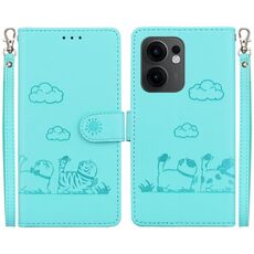 Per OPPO Reno13 F 4G / 5G Custodia per telefono in pelle RFID con simpatici gatti (verde)