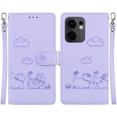 Per OPPO Reno13 F 4G / 5G Custodia per telefono in pelle RFID con simpatici gatti (viola)