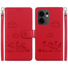 Per OPPO Reno13 F 4G / 5G Custodia per telefono in pelle RFID con simpatici gatti (rosso)