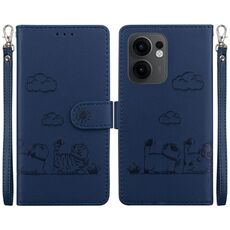 Per OPPO Reno13 F 4G / 5G Custodia per telefono in pelle RFID con simpatici gatti (blu)