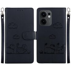 Per OPPO Reno13 F 4G / 5G Custodia per telefono in pelle RFID con simpatici gatti (nero)