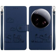 Per Xiaomi 15 Ultra Cute Cats RFID Custodia in pelle per telefono (blu)