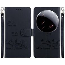Per Xiaomi 15 Ultra Cute Cats RFID Custodia in pelle per telefono (nero)