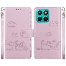 Per Honor X8c 4G Custodia per telefono in pelle RFID con simpatici gatti (oro rosa)